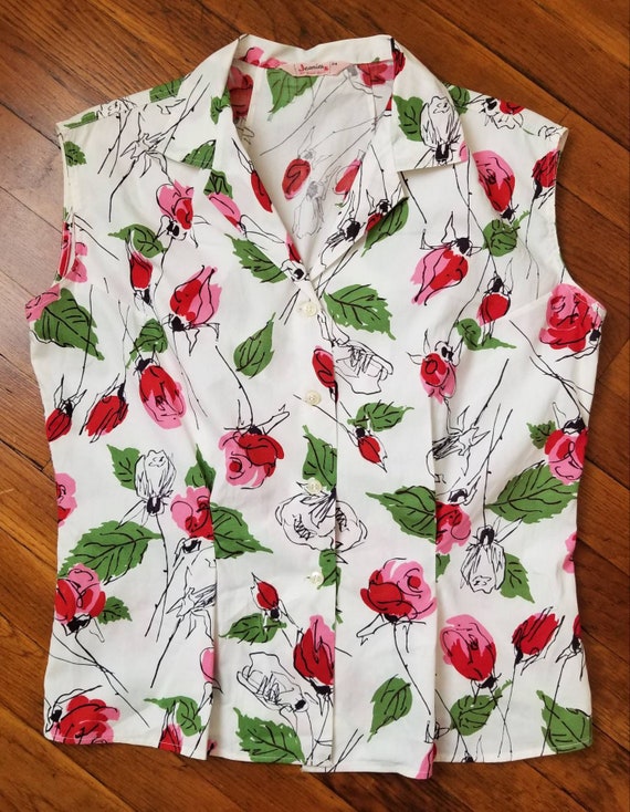 Vintage Jeanies Blue Bell Floral Shirt Ladies 34 P
