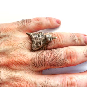 Men&#39;s Sterling Silver Silver Statement Ring, Mens Demon Biker Ring, Demon Rocker Ring for Women & Men, Johnny Depp Jewelry - LUGDUN ARTISANS