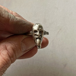 Mens Sterling Silver Statement Ring, Men&#39;s and Women&#39;s Silver Face Ring, Biker Ring for Men & Women, Johnny Depp Jewelry - LUGDUN ARTISANS