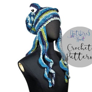 Pattern Only Crochet Octopus Hat: Cap Knit Beanie Cartoon Cute Plush Animal Creature Ocean Sea Scuba Cephalopod Cosplay Aquatic Underwater