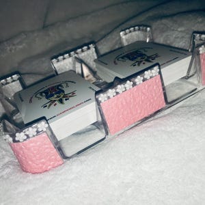 Custom Handmade Canasta Swivel Card Tray - Pink & White