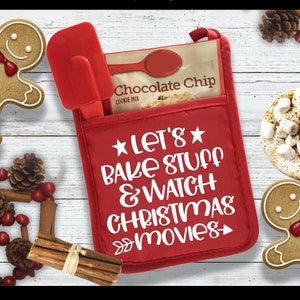 Pocket Potholder, Oven Mitt, Funny Saying, Bake and Watch Christmas Movies , Christmas Pot Holder