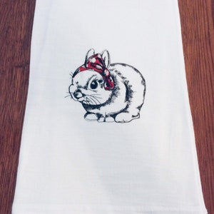 Rabbit Flour Sack Towel Embroidered, Decorative Tea Towel
