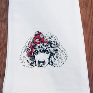 Pudel Mehlsack Gericht Handtuch bestickt dekorative Geschirrtuch mit Hund in Bandana Stirnband