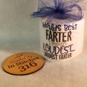 World’s Best Farter I Mean Loudest Farter - Embroidered Toilet Paper - Funny Gag Gift, Unique Bathroom Decor, Hilarious Home Accent
