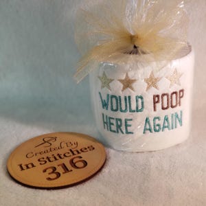 Would Poop Here Again&quot; Embroidered Toilet Paper - Funny Bathroom Decor, Gag Gift, Guest Bathroom Humor
