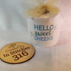 Hello Sweet Cheeks - Embroidered Toilet Paper - Funny Bathroom Decor, Unique Gag Gift, Cheeky Home Accent