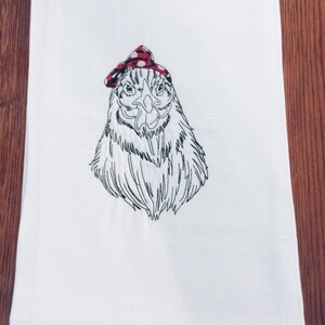 Chicken Flour Sack Towel Embroidered, Decorative Farmhouse Style Tea Towel