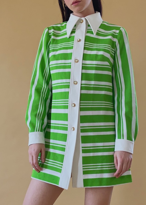 70s mini dress / lime green long sleeve dress / sm