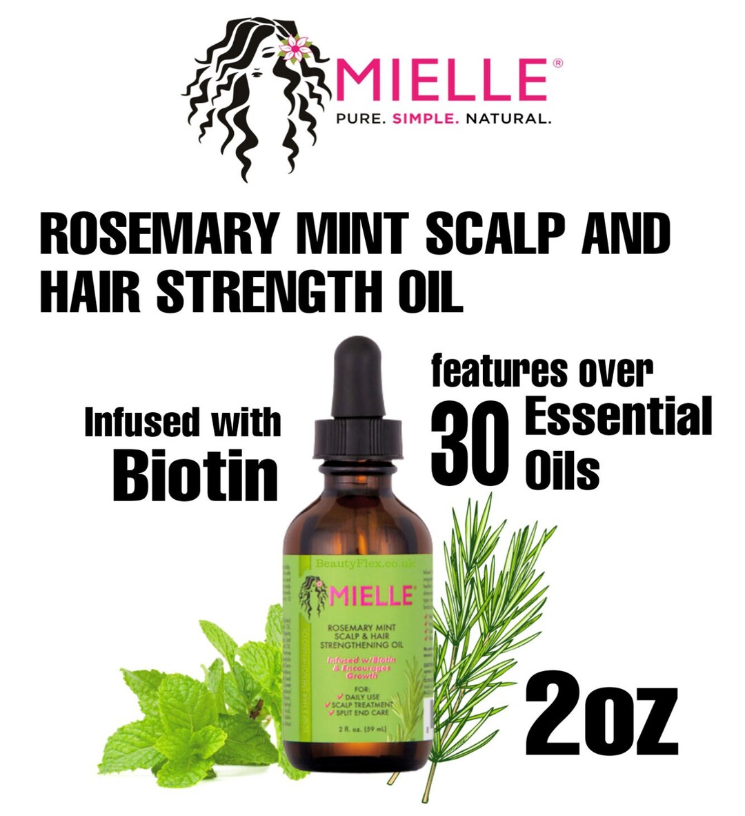 MIELLE Rosemary Mint Scalp & Hair Strengthening Oil | Promotes Growth | 59ml