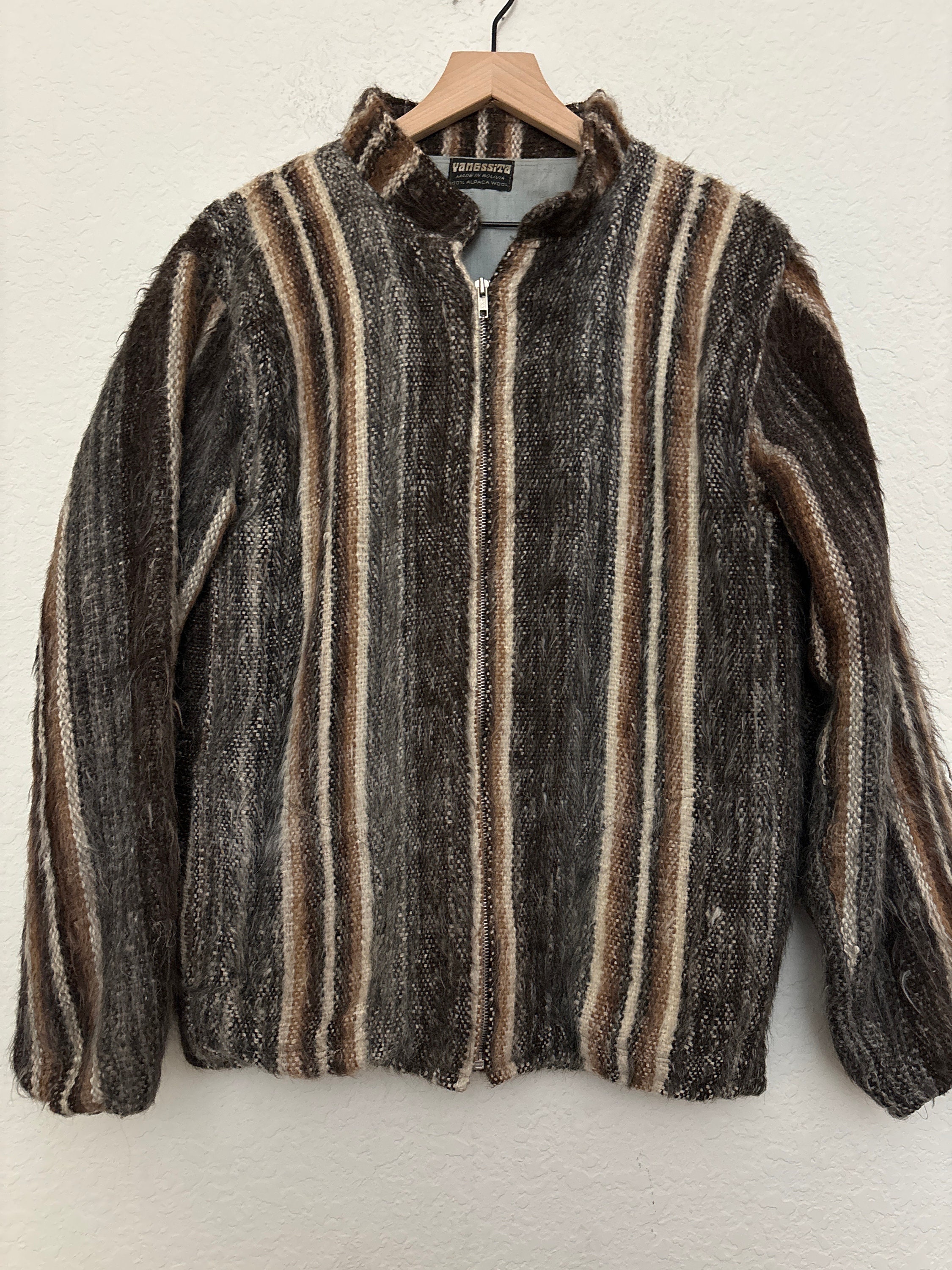 Vintage Alpaca Wool Yanessita striped zip up bomber