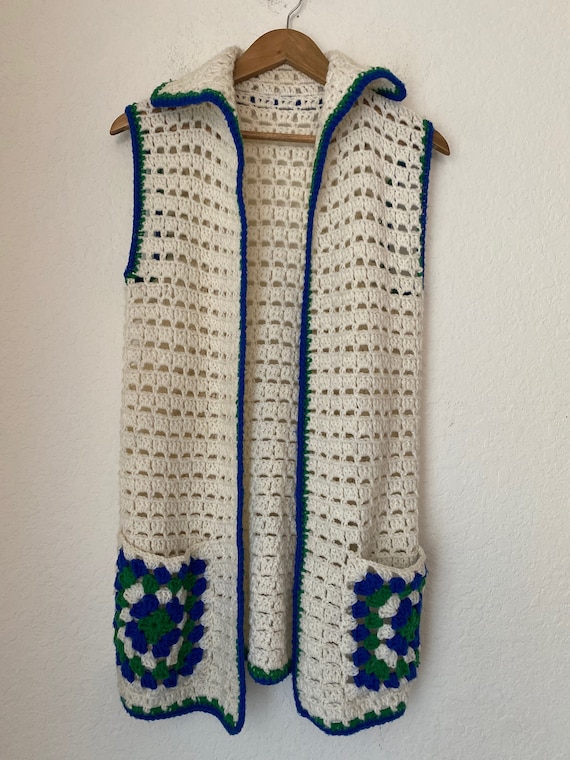 Vintage Handmade Crochet Ivory sweater vest