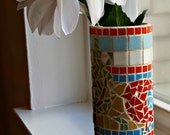 Mosaic Bird, Farmhouse Decor, Stained Glass Mosaic, Colorful Glass Vase, Mosaic Vase, Bud Vase, Tile Vase, Mosaic Art, Glass Mosaic, Vase