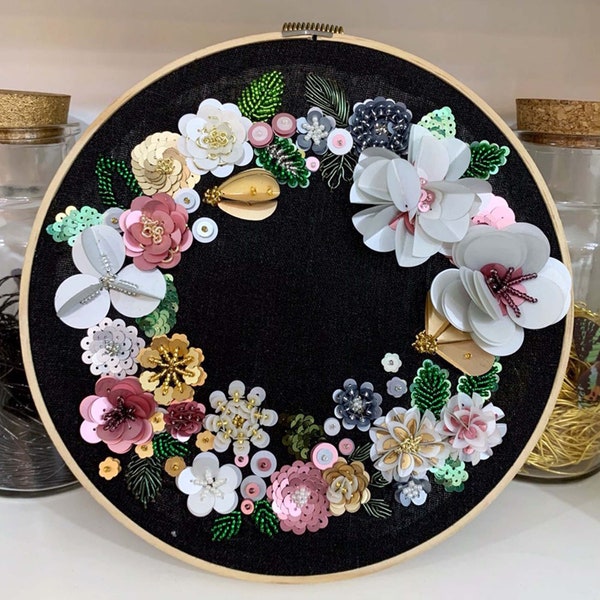 Online Class Floral wreath Embroidery Kit , Sequins Embroidery kit Martín Bordador, diy embroidery, sequins, beads, diy, Free Online Course