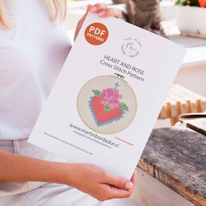 PDF pattern, Cross Stitch Pattern, Heart and Rose, embroidery pattern, cross stitch beginner, cross stitch, heart, digital pattern
