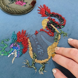 Wood Dragon II Embroidery kit, embroidery kit, green dragon, yeary of the dragon, chinese new year, online class