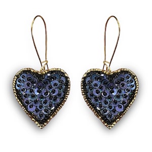 Heart Earrings embroidery Kit and online class, self pace, embroidery tutorial, sequins, beads, hand embroidery