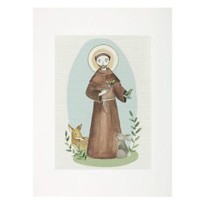 Stickmuster Heiliger Franziskus, Aquarell-Illustration, Designmuster, handgemachte Stickerei, DIY, Dekoration