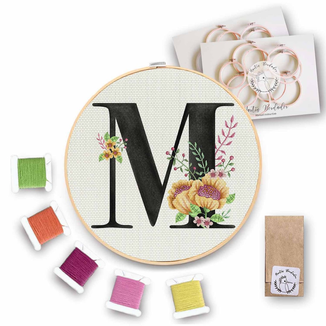 Mini Accessories Lettering Letter M, Mini Embroidery Kit Lettering, Floral, Fonts, Letters, Design ...