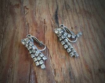 Vintage Rhinestone Drop Clip Earrings