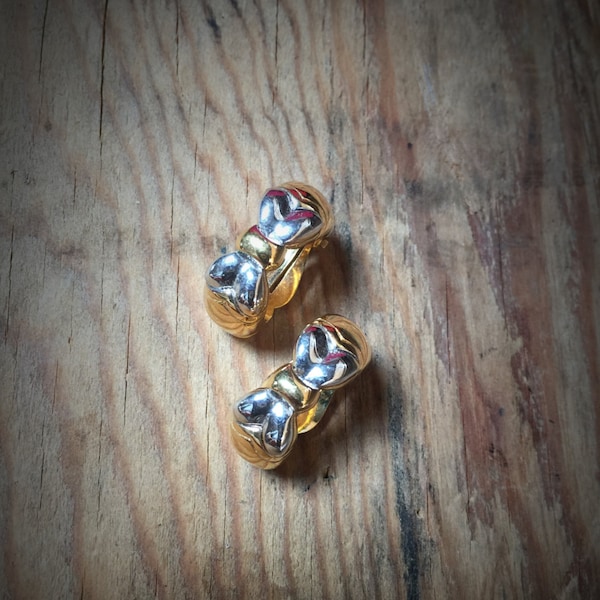 Vintage D'Orlan Silver and Gold Bow Clip Earrings