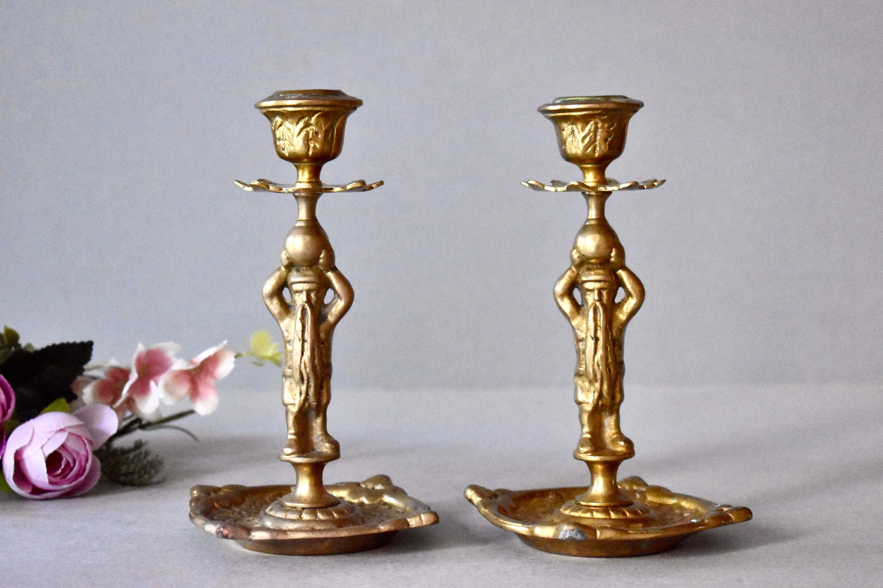 ensemble vintage de deux bougeoirs en bronze cheminées décor à la maison antique