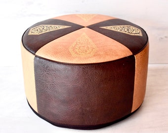Vintage marokkanischen Lederhocker Taburetka Oriental Pouffe Pouf Fußhocker Braun Farbe Leder Sitz Hocker