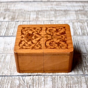 Vintage houten opbergdoos voor kaarten Intarsia kaartendoos