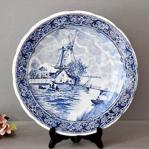 Vintage Porcelain Plate Boch Delfts Home Decor  Wall Decor Collectable Plate Antique Blue Porcelain