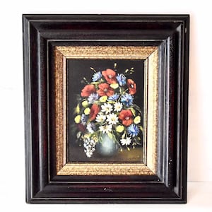 Vintage Painting - Flowers Wall Decor  Oil  Painting  Antique Wall Decor Art Deco Wooden Frame Home Decor