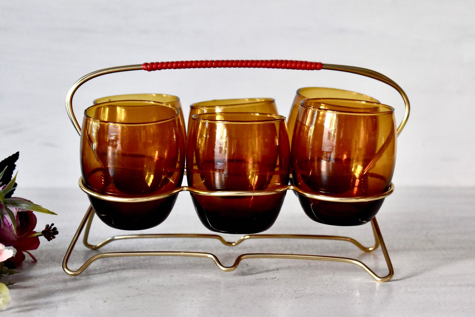 Vintage Water Glasses Set on Metal Stand Home Decor Serving Etsy