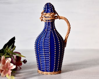 Vintage France Wicker Small Demijohn Wineglass Hand Wraped Vintage Decor Rustic Decor Old Barn