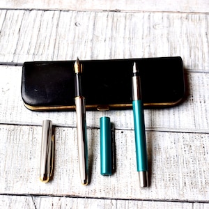 Two Vintage Fountain Pen Writers Gift Leather Cover Vintage Gift Jaguar and Parker fountain Pen