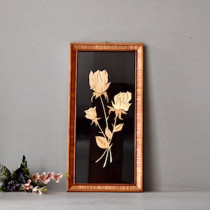 Vintage Wooden Intarsia Roses Of Wood Hand Made Wall Decor Vintage Home Decor Wooden Frame