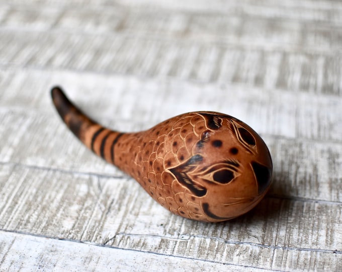 Pair Maracas, Vintage C. 1970s El Salvador Wood Handled Gourds