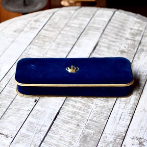 Scatola portagioie in velluto blu vintage, scatola portaoggetti in carta retrò