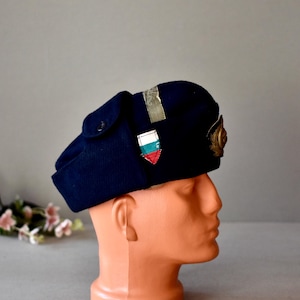 Vintage Military Hat  Bulgarian Navy Submarine Red Stars Collectible Hat