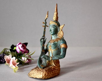 Antique Thai Figurine Buddha Gild Bronze Statue Buddha Antique Gift Home Decor Siam Bronze Figurine  Collection Figurine