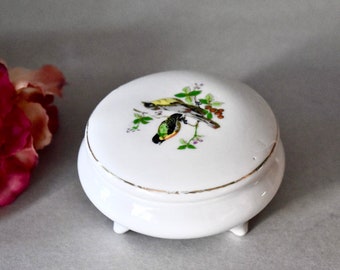 Vintage Porcelain Jewelry Box Trinket Box Women's Gift Bird painted