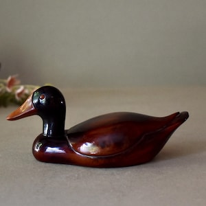 Antique Wooden Figurine Duck Collectable Lacquer Paint Wooden Figurine Duck