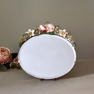 Vintage Wooden Crystal Table Mirror Baroque Makeup Mirror Cottage Home Decor