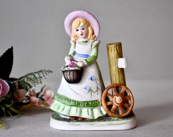 Vintage Biscuit Porcelain Figurine Girl With Basket And Flowers Home Decor Vintage Decor