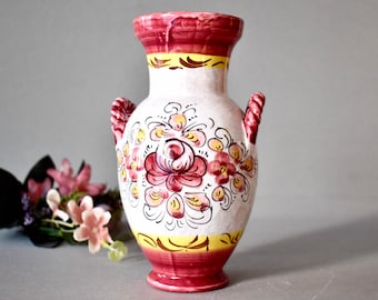 ヴィンテージ イタリア製 花瓶 ブルーフラワー 陶器 磁器 ヨーロピアン