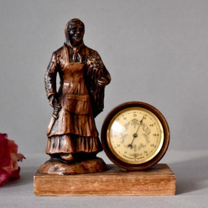Vintage Thermometer  on Wooden Stand Resin Figurine Rustic Decor Vintage Decor