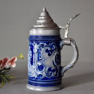 Keramik Bierkrug Vintage Keramik Wohnkultur Bierkrug Rustikaler Deutscher Bierkrug Blauer Keramikkrug