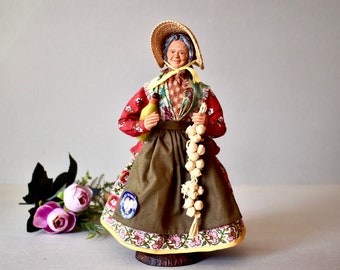 Vintage French Clay Figurine - Provincial Grandma Hand Made Ceramic Figurine Collection Gift Home Decor
