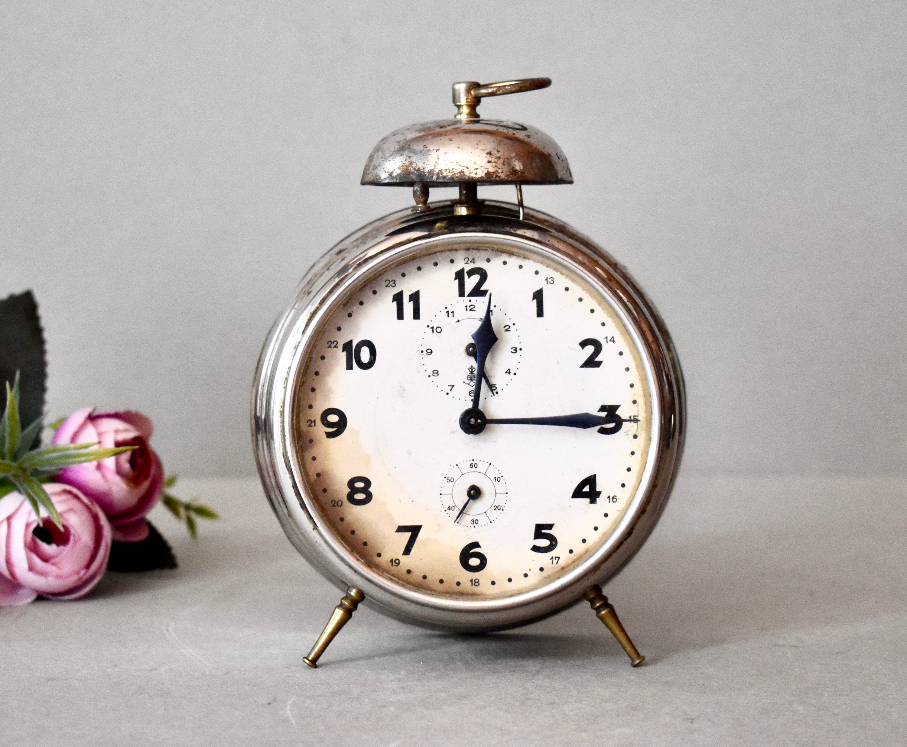 Antique alarm clock, Haller, Junghans, Germany, mechanical clock, wind