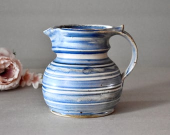 Vintage German Ceramic Jug Blue Colour Home Decor Hand Made Cley Pitcher Rustic Decor Ceramic Vases
