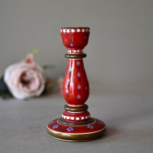 Vintage Wooden Candlestick Holder Vintage Home Decor Bavarian Red Color  Candle Holder