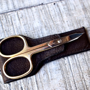 Vintage Solingen Nail Care Scissors Gold Plated Cuter Pedicure Cuticle Kit Leather Cover